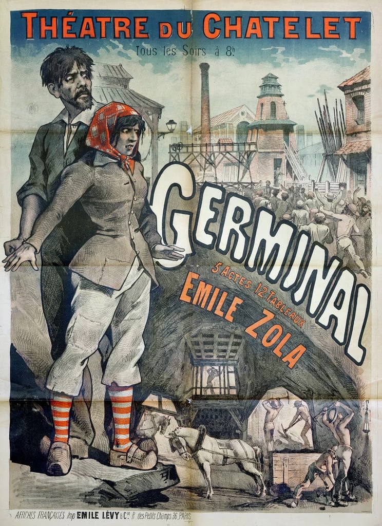 Manifesto che pubblicizza un'esibizione della commedia Germinal di Emile Zola (1840 - 1902) al Theatre du Chatelet